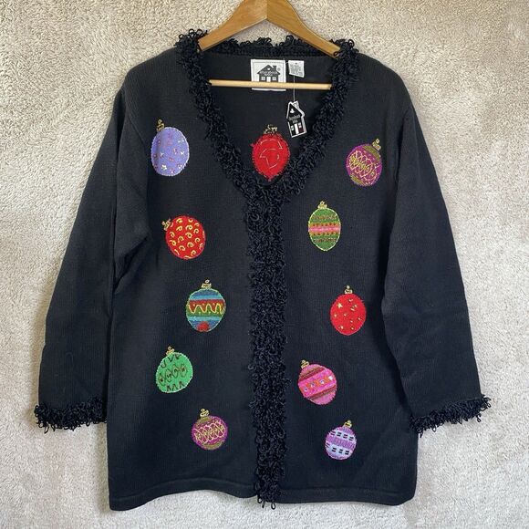NWT Storybook Knits Ornament Fancy Cardigan Sweater 1X Christmas Beads Sequins - Picture 1 of 4